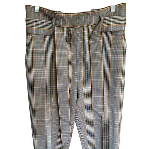 Veronica Beard Clerence Pant Tweed Waist Tie Paperbag Plaid Brown Trouser Size 8 - Picture 5 of 15